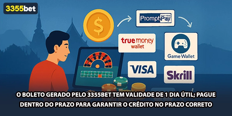 O boleto gerado pelo 3355bet tem validade de 1 dia útil; pague dentro do prazo para garantir o crédito no prazo correto